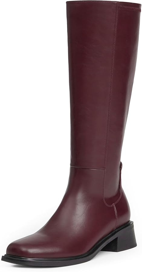 Modatope Knee High Boots for Women Low Heel Square Toe Side Zipper Fall Long Tall Boots Women Fau... | Amazon (US)