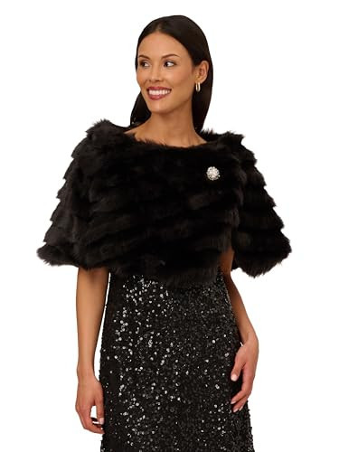 Adrianna Papell Women's Faux Fur Brooch Coverup, Black | Amazon (US)