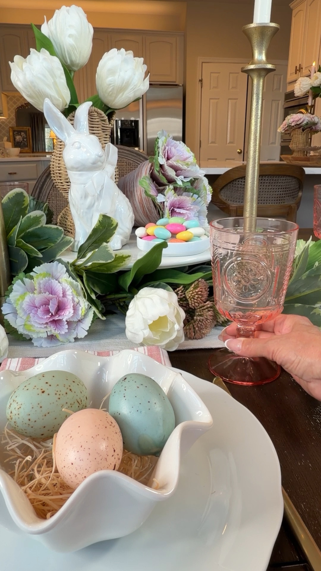 Layered textures, softly painted eggs, glowing candles, and delicate faux florals coming together in the most effortless way. It’s warm, inviting, and meant to be gathered around — where every little detail adds to the feeling.



#LTKSeasonal #LTKSaleAlert #LTKHome