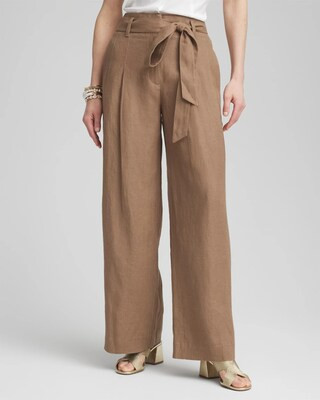 Women's Belted Pleated Wide-Leg Linen Pants in Brown | Chico's | Chico's