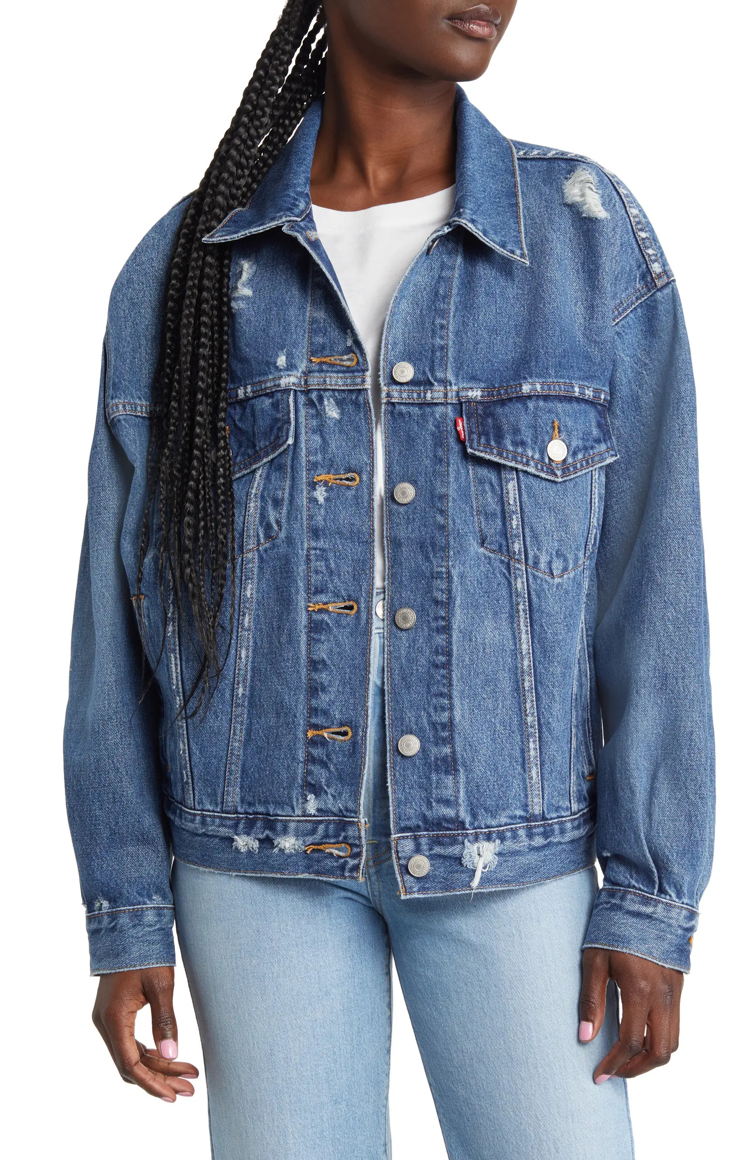 '90s Trucker Distressed Nonstretch Denim Jacket | Nordstrom