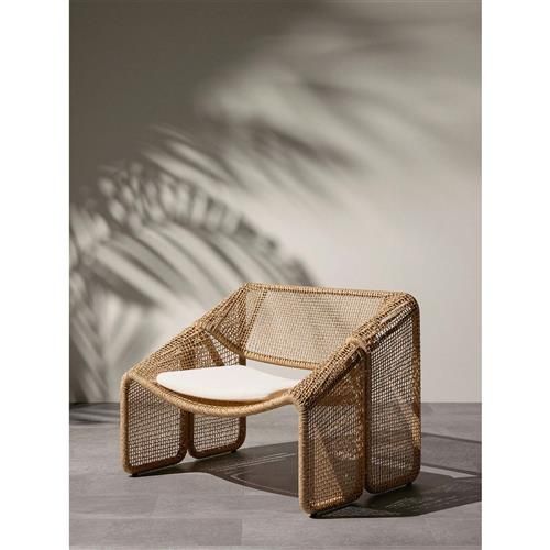 Lani Coastal Beach White Cushion Brown Woven Wicker Outdoor Lounge Chair | Kathy Kuo Home