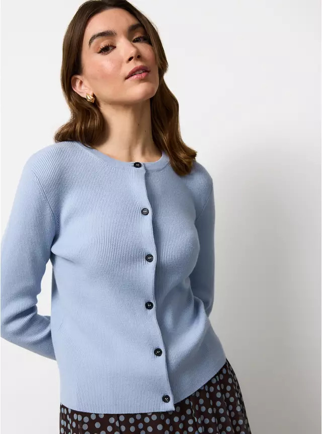 Blue Soft Touch Ribbed Crew Neck Cardigan 22 | Tu Clothing