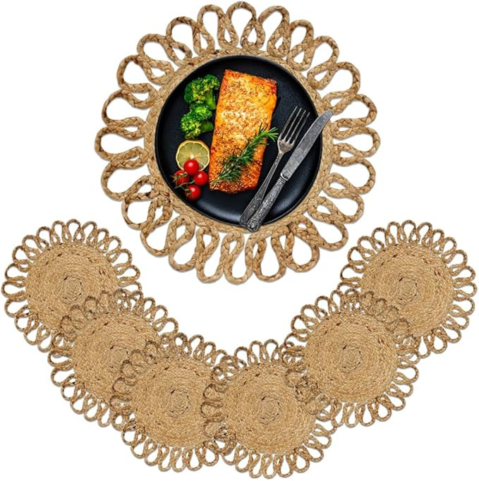 Jute Hand Braided Placemats Set of 6 | 14 Inches Artistic Round Tablemats for Kitchen Dining Tabl... | Amazon (US)