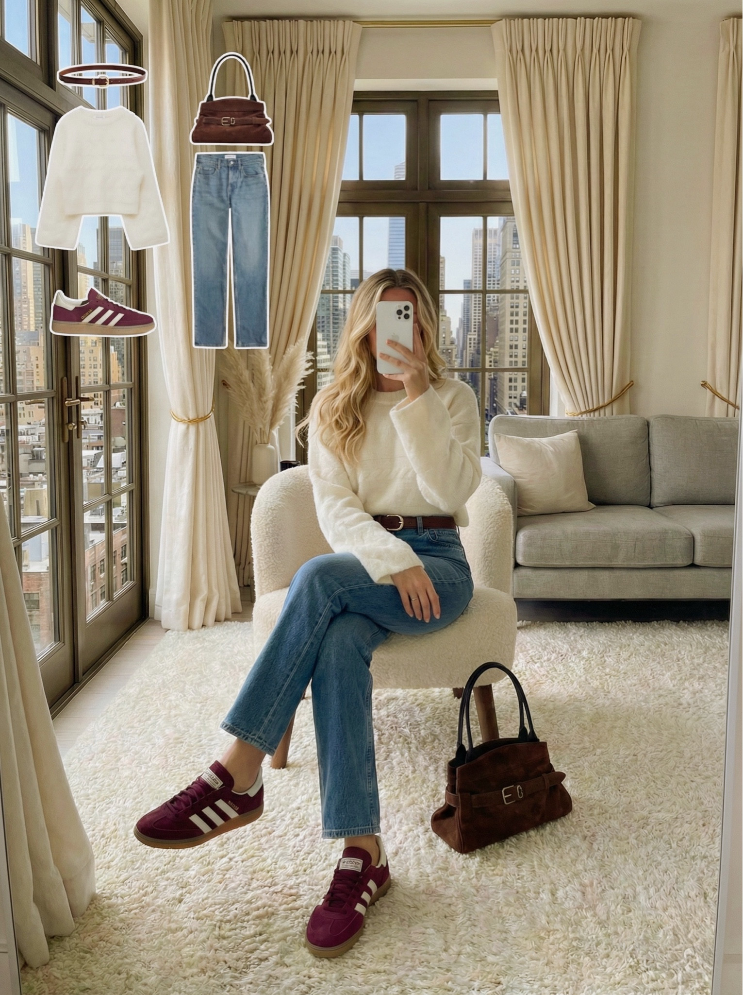 ✨ Casual Winter Neutrals ✨

A soft, easygoing outfit built around cozy textures and clean basics. The ivory sweater brings a warm, cloud like feel that pairs perfectly with classic mid wash denim for an effortless everyday look.

Deep brown accents keep the palette grounded while the burgundy sneakers add a subtle hit of color without overpowering the simplicity. A structured suede bag ties everything together with a touch of richness.

🤍 Style Notes:
• Ivory sweater for a soft, cozy base
• Mid wash jeans for relaxed balance
• Burgundy sneakers for a muted pop of color
• Brown belt for a warm finishing detail
• Suede top handle bag to elevate the look

Everything linked and ready to shop ✨

#LTKSeasonal #LTKgrwm #LTKootd