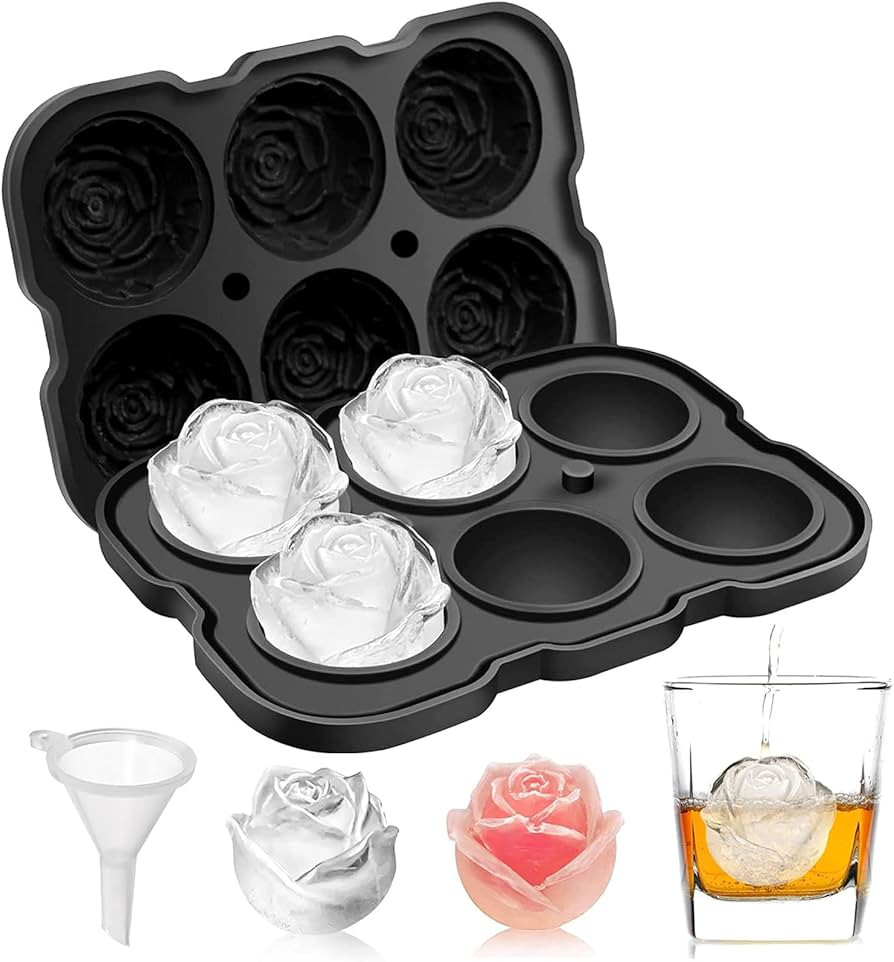 Ice Cube Tray, Mikiwon 2 inch Rose Ice Cube Trays With Covers, 6 Cavity Silicone Rose Ice Ball Ma... | Amazon (US)