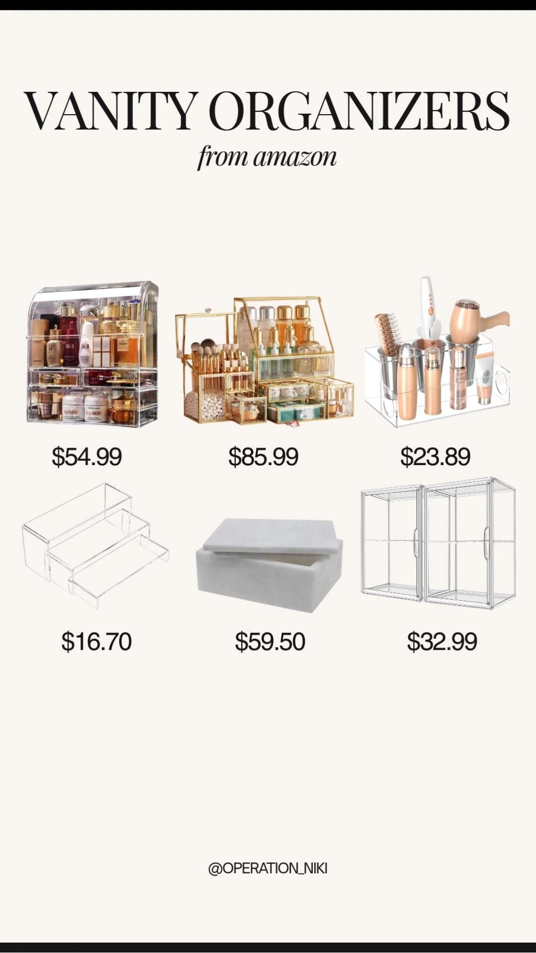 Bringing a little calm to the chaos with these dreamy vanity organizers. Clear acrylic, soft neutrals, and everything in its place — because getting ready feels better when your space feels peaceful. 🧺✨ Follow for more @OPERATION_NIKI on IG, TikTok, & Facebook 💛 #vanityorganizers #amazonfinds #beautyorganization #makeupstorage #cozyaesthetic #homeorganization #declutteryourspace #amazonmusthaves #vanitygoals #organizedhome 

 #LTKHome #LTKFindsUnder100 #LTKBeauty