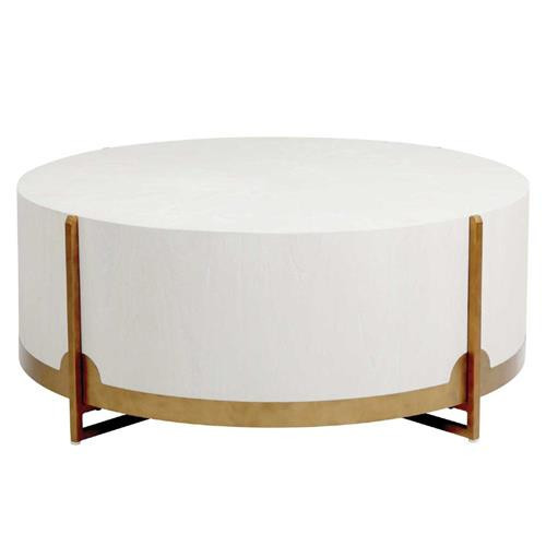 Gabby Clifton Mid Century White Oak Wood Gold Metal Base Round Coffee Table | Kathy Kuo Home