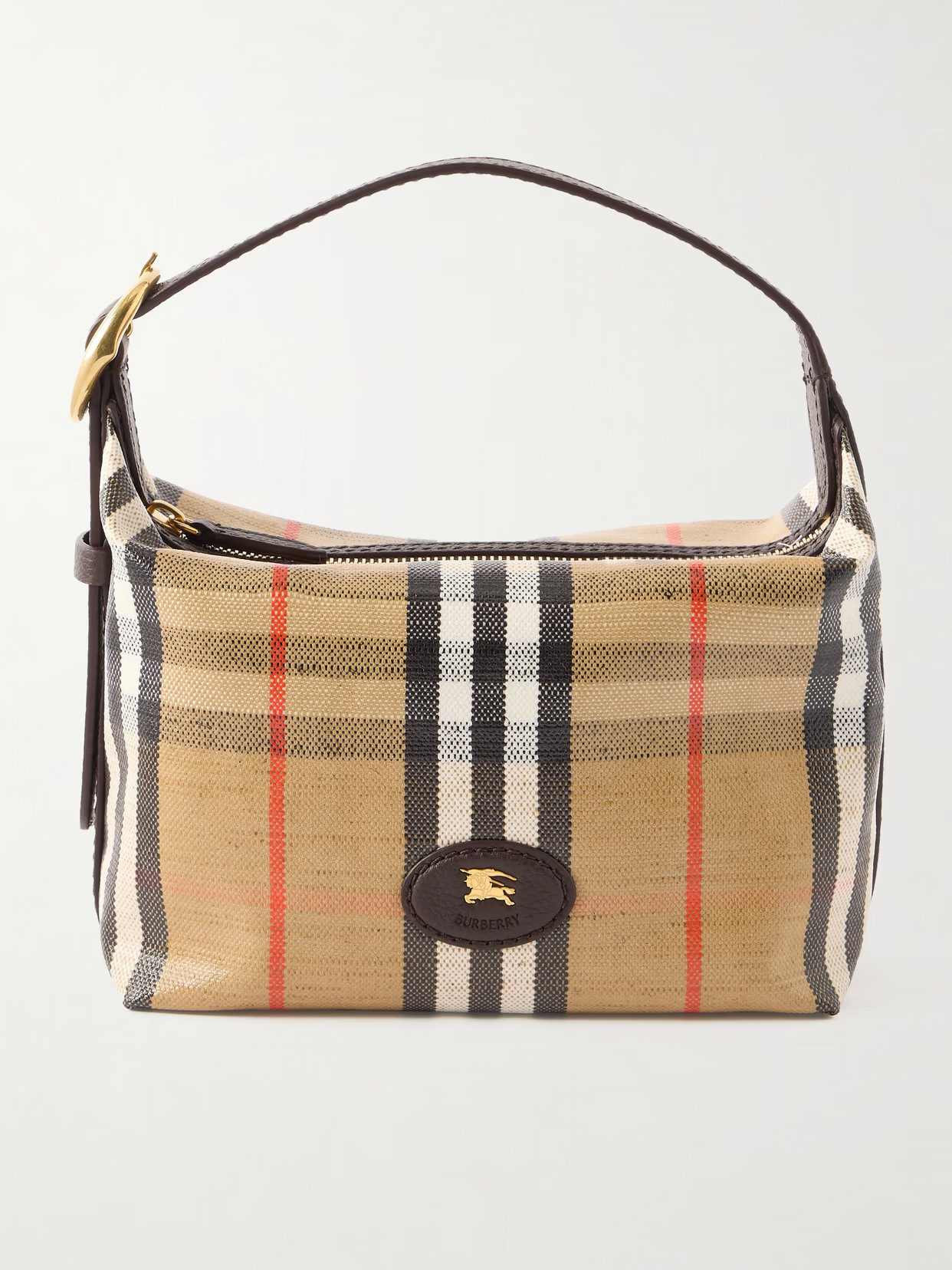 Burberry - Leather-trimmed Checked Coated-canvas Shoulder Bag - Sand | NET-A-PORTER (UK & EU)