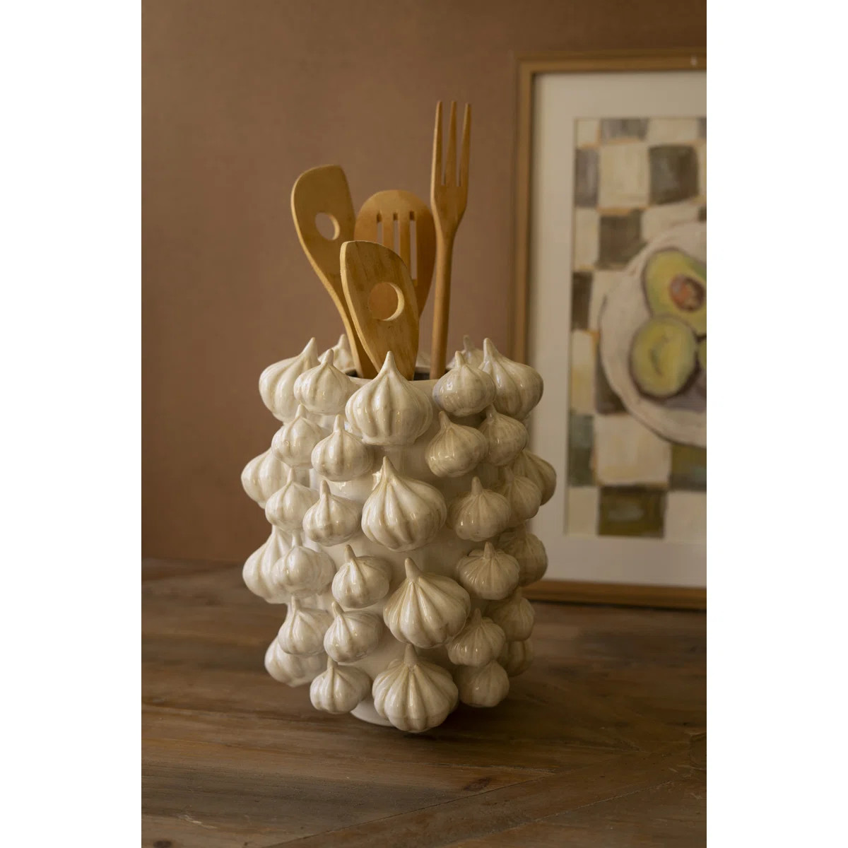 Kalalou Ceramic Vase \u2013 Garlic \u2013 11" Tall Hand-Painted Fruit Design | Wayfair North America