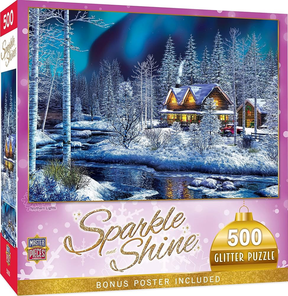 Masterpieces 500 Piece Glitter Christmas Jigsaw Puzzle - Northern Lights - 15"x21" | Amazon (US)