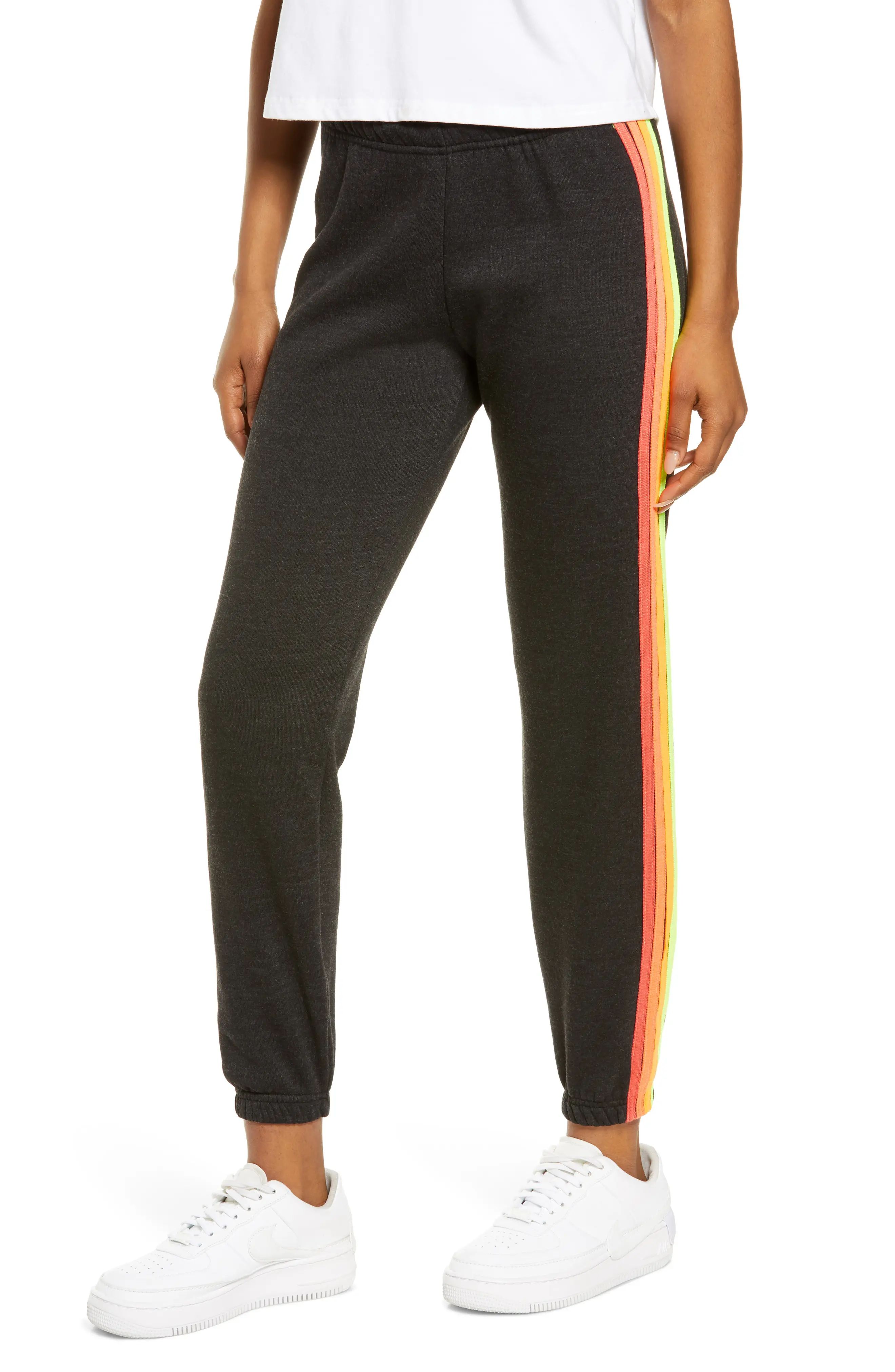 Aviator Nation Four Stripe Sweatpants, Size Small in Black/Neon at Nordstrom | Nordstrom