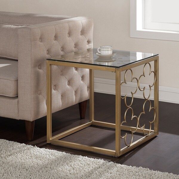 The Curated Nomad Quatrefoil Goldtone Metal and Glass End Table | Bed Bath & Beyond