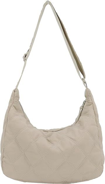 UERRUAM Puffer Tote Bag for Women Quilted Crossbody Bag Crescent Nylon Shoulder Bag Hobo Bag with... | Amazon (US)