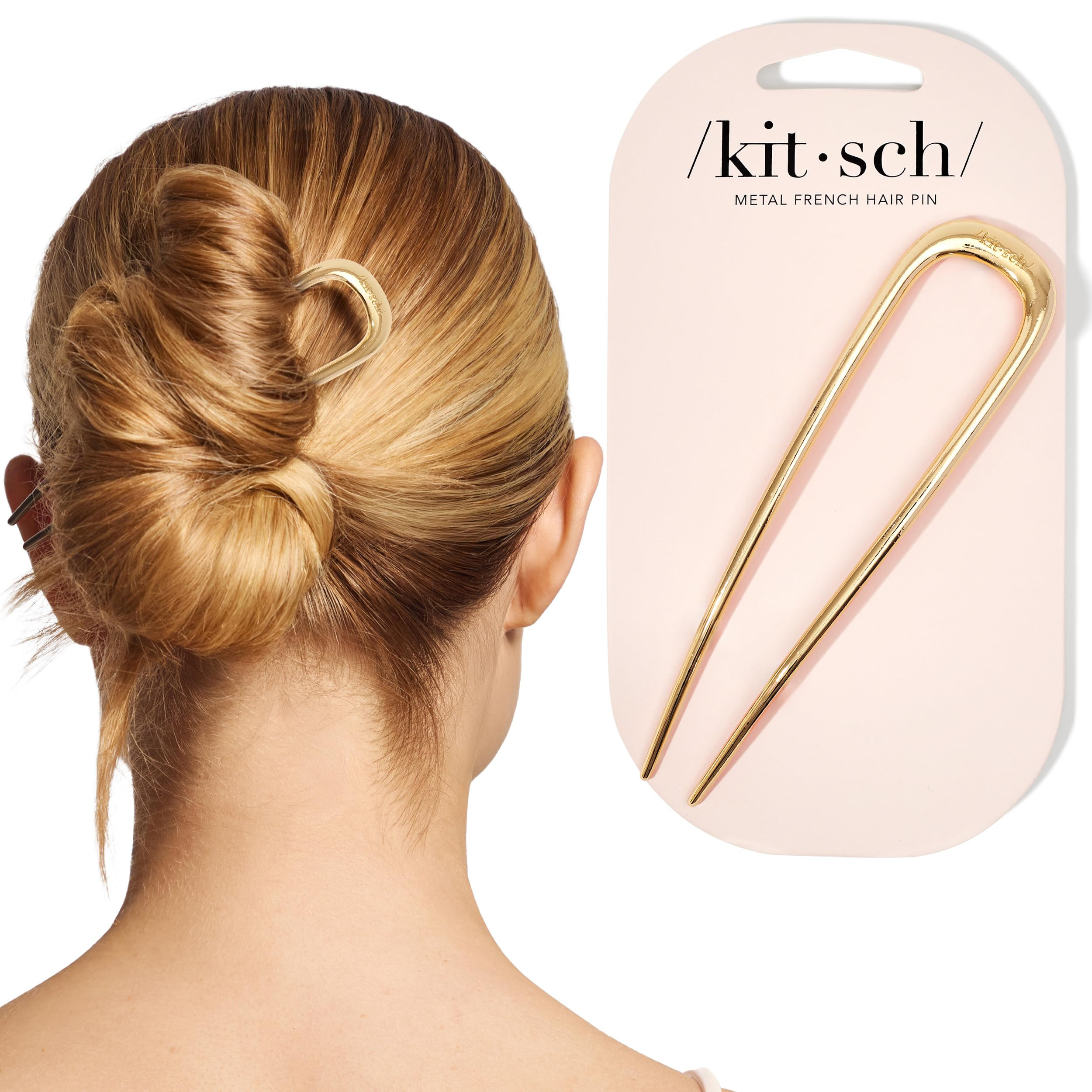 Kitsch French Hair Pins for Women – Elegant & Durable Metal Hair Fork for Updos, Chignon, Bun & Twist Hairstyles, Secure Hold All Day, Comfortable Fit | Ideal Gifts for Women- Gold, 1pc | Amazon (US)
