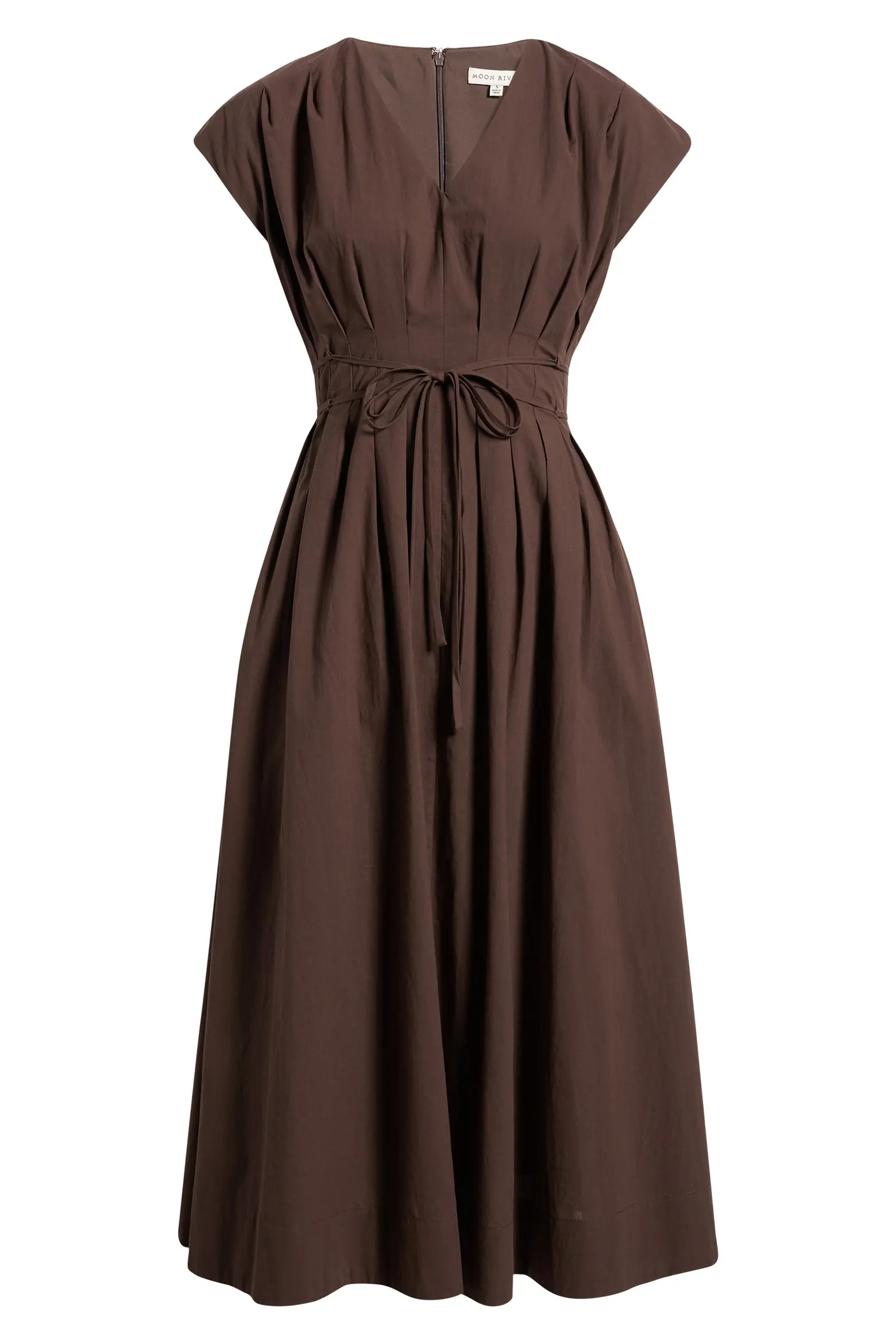 MOON RIVER Pleated V-Neck Midi Dress (Women) | Nordstrom | Nordstrom