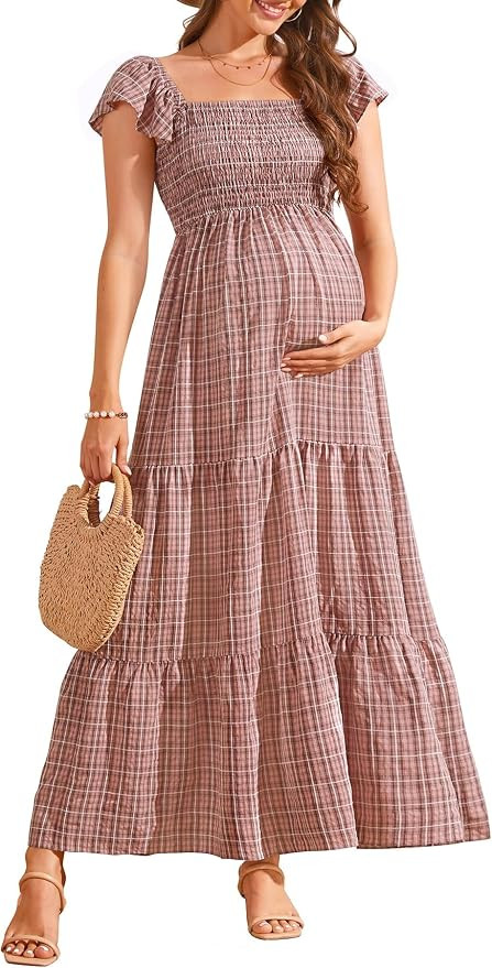 Pinup Fashion Maternity Baby Shower Dress Photoshoot Pregnancy Maxi Dress | Amazon (US)