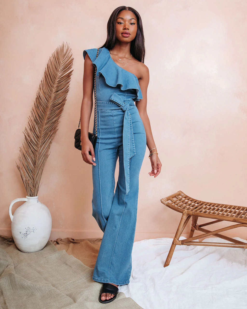 Cameran Cotton One Shoulder Flare Jumpsuit | VICI