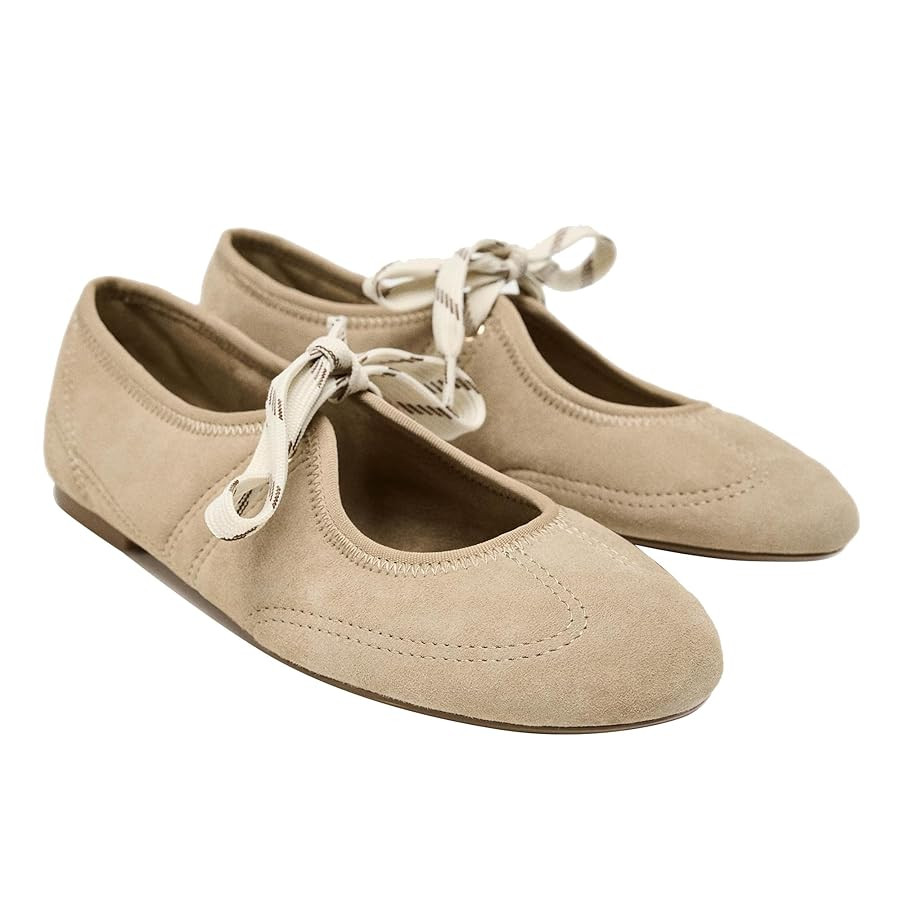 Lace up Ballet Flats for Women Round Toe Cute Slip on Soft Mary Jane Flats Casual Ballerina Shoes | Amazon (US)