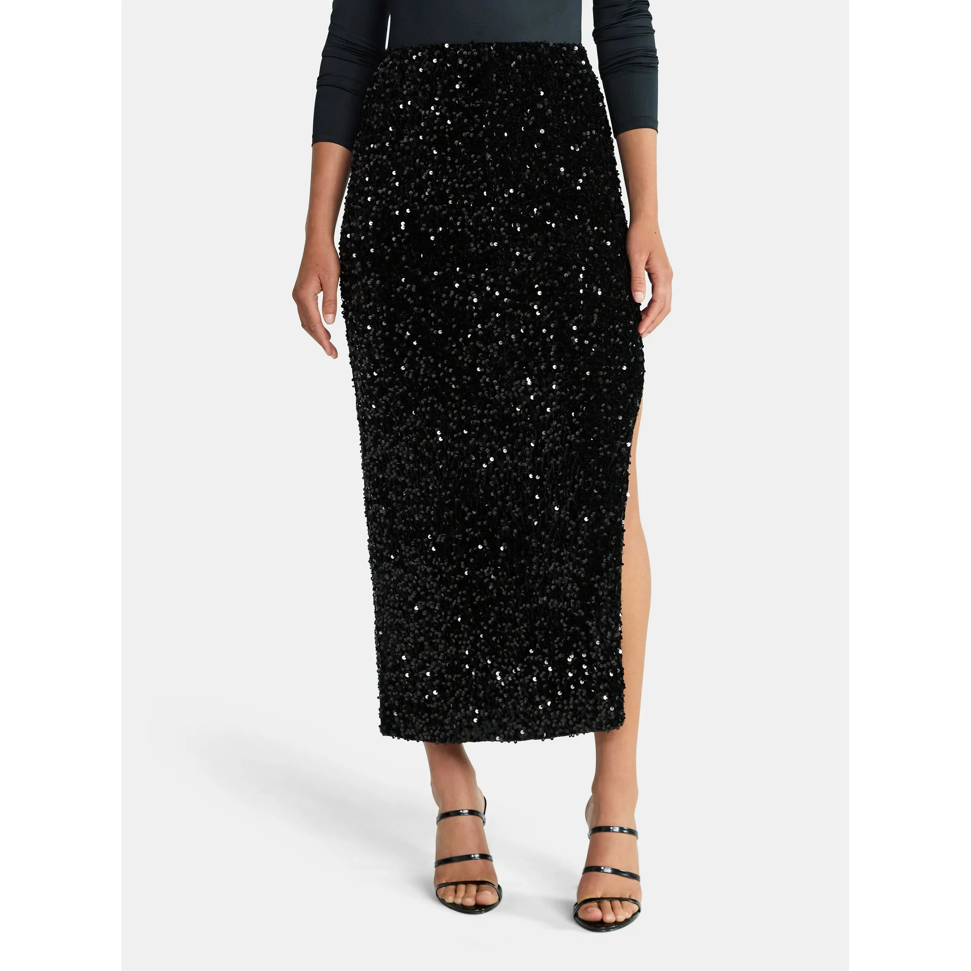 Madden NYC Women's Sequin Velour Maxi Skirt, Sizes XXS-XXL | Walmart (US)