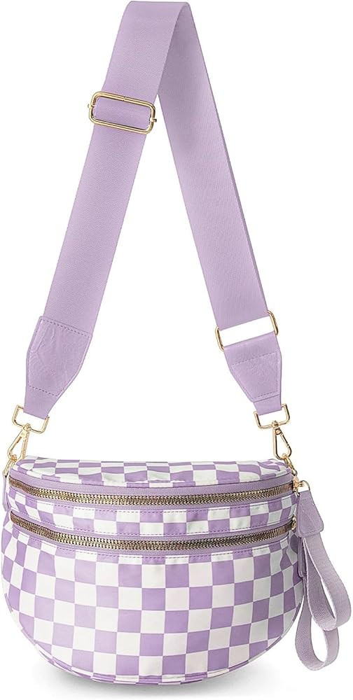 Crossbody Bags for Women, Spacious Nylon Belt Purse Fanny Packs, Crescent Oversized Checkered Bum... | Amazon (US)