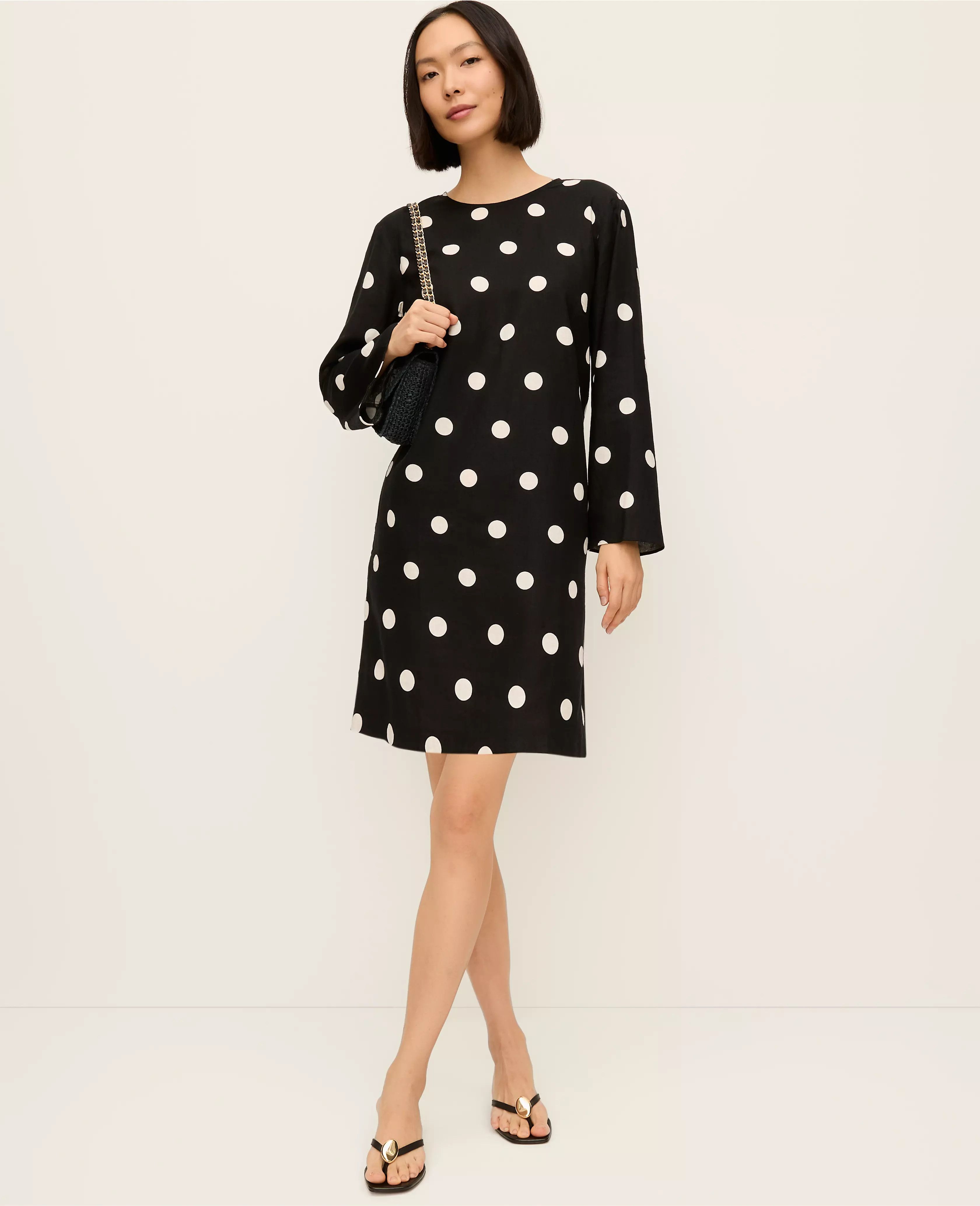 Dotted Linen Blend Shift Dress | Ann Taylor