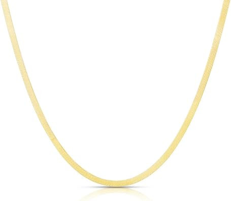 .925 14K Gold Plated Sterling Silver 3.2MM, 4.3MM, 6.8MM or 9MM Flexible Flat Magic Herringbone C... | Amazon (US)
