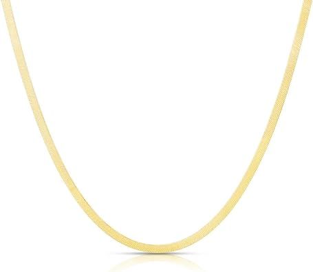 .925 14K Gold Plated Sterling Silver 3.2MM, 4.3MM, 6.8MM or 9MM Flexible Flat Magic Herringbone C... | Amazon (US)