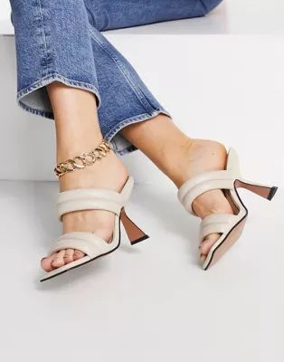 ASOS DESIGN Nadalie padded heeled mules in bone | ASOS (Global)