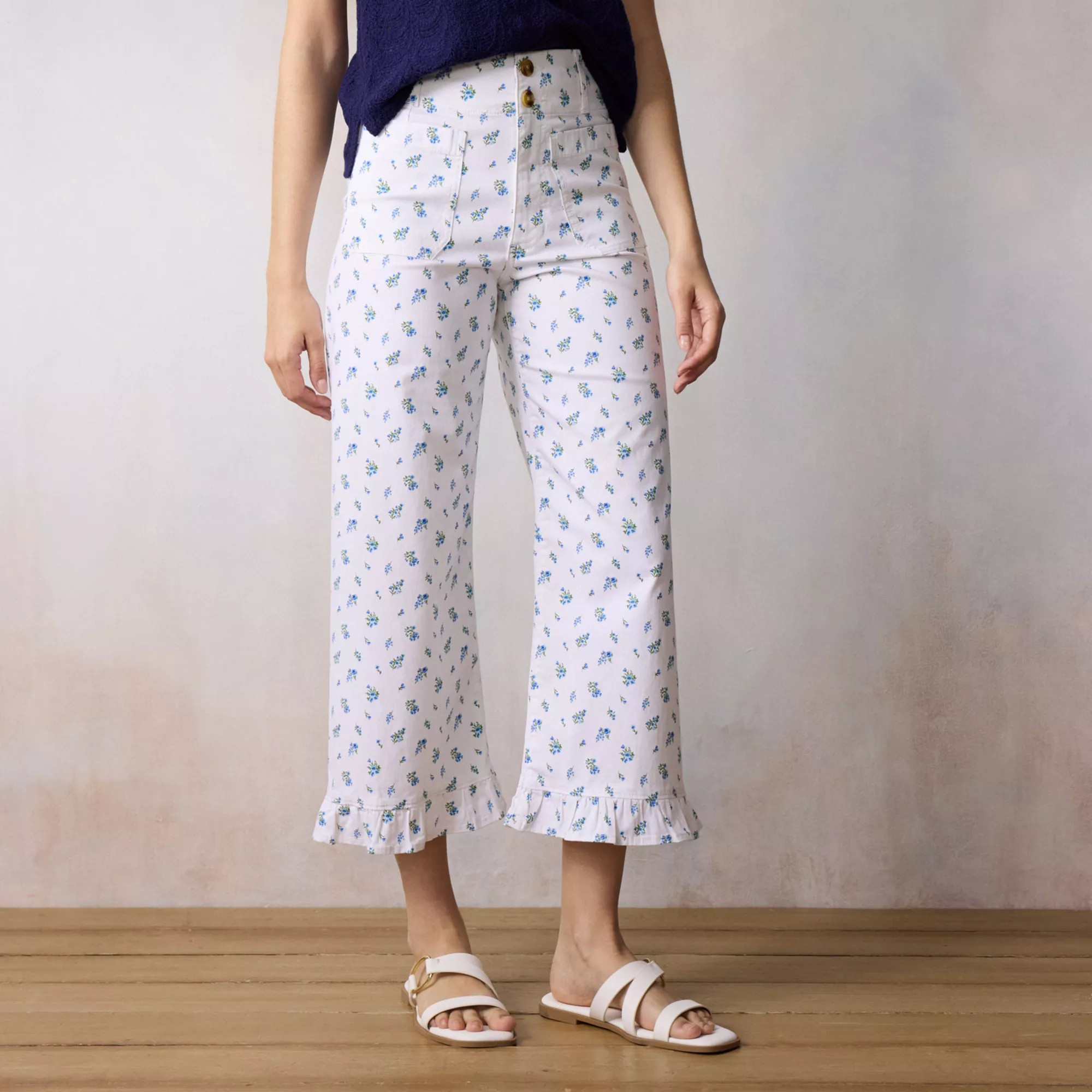 Women's LC Lauren Conrad Ruffle Hem Wildflower Crop Pants | Kohl's