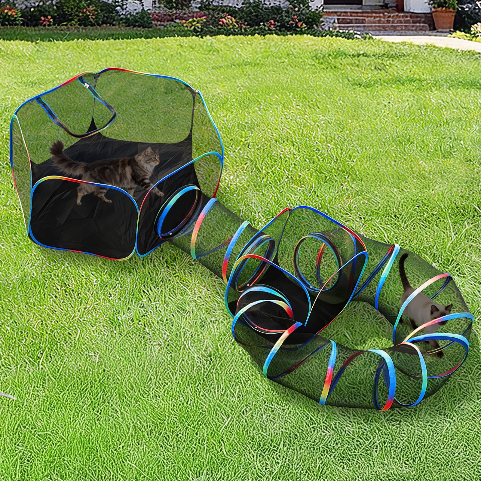 Outdoor Cat Enclosure - 4-in-1 Portable Cat Tunnels with Tent, Cube, Collapsible Catio for Cat Run Outside, Pop up Enclosed Playground for Indoor Cats, Kitty & Small Animals | Amazon (US)