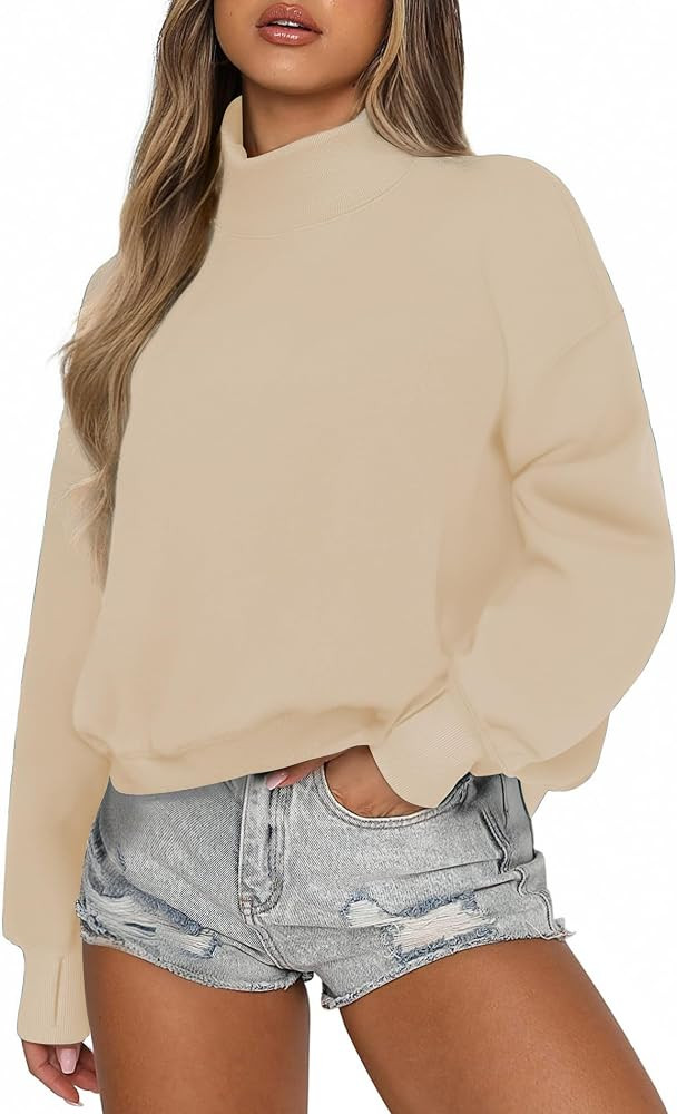 PINSPARK Sweatshirt for Women 2024 Fall Outfits Long Sleeve Fleece Top Turtleneck Sweater Shirts ... | Amazon (US)