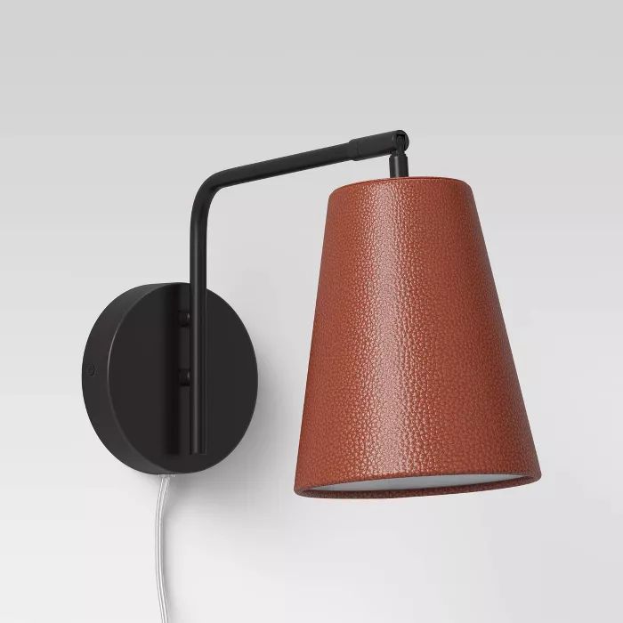 Covington Faux Leather Sconce Brown (Includes LED Light Bulb) - Threshold&#8482; | Target