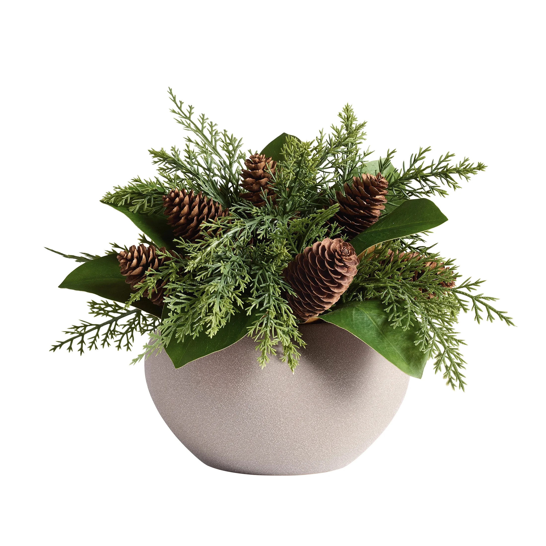 Better Homes & Gardens Faux Magnolia Leaves & Cypress Pinecone Arrangement in Ceramic Vase | Walmart (US)