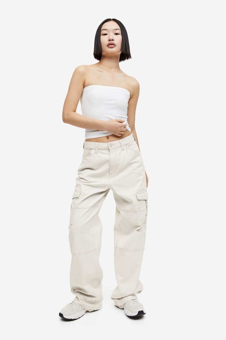 Twill cargo trousers - Light beige - Ladies | H&M GB | H&M (UK, MY, IN, SG, PH, TW, HK)
