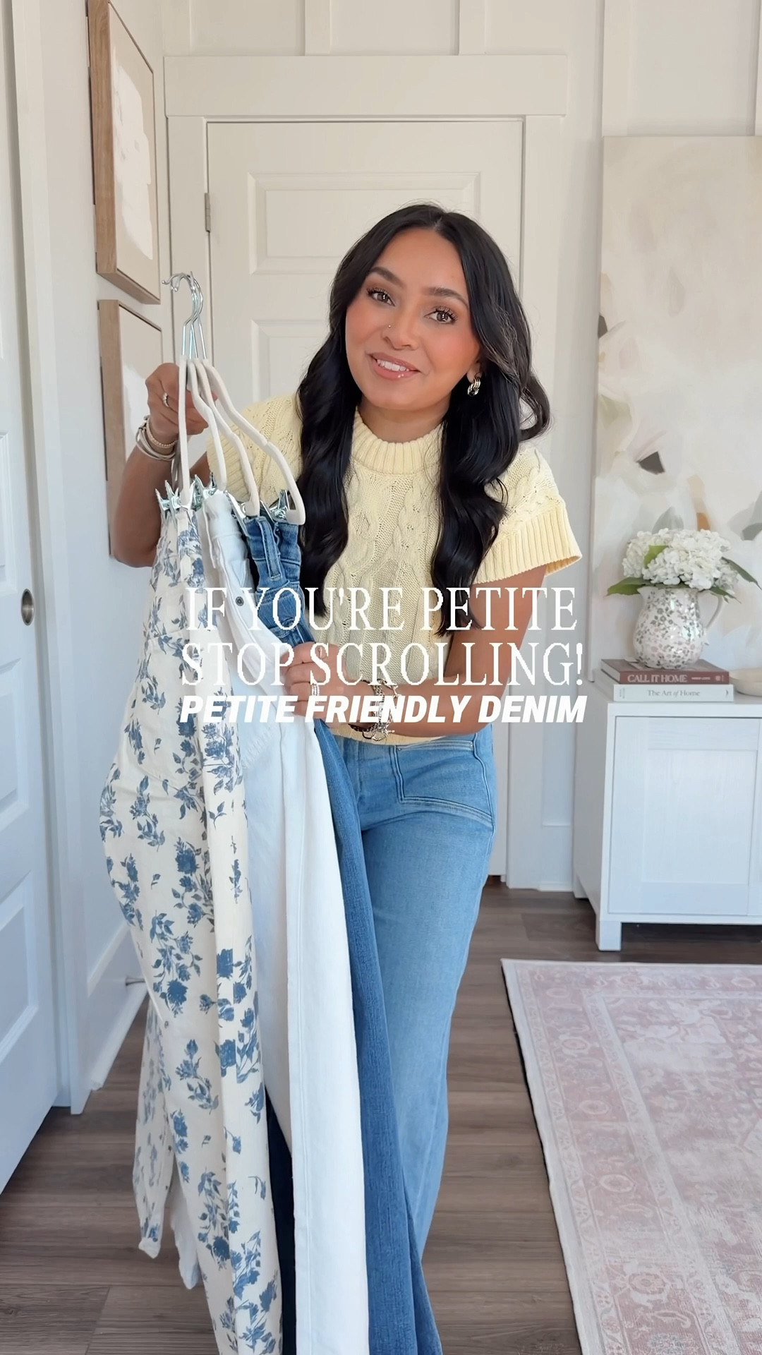 Petite Friendly Denim - Spring Edition
For reference: I’m 5’0, petite, 32b bra size, and 2/26 in bottoms, pear shaped. 
*Everything I share is unaltered! TTS means true to size. Between size 5-6.5 in shoes

Yellow sweater size xs TTS
Crop wide leg jeans 25” inseam size 26 petite TTS in Vail wash
Loafers size 5 TTS

Blue gingham top size xs TTS
White jeans size 2 petite TTS
Tan sandals size 5 TTS

White eyelet top size xs TTS
Wide leg jeans size 26, 28” inseam TTS in Seaside Blue wash
Sandals size 5 TTS

Purple violet sweater size xs petite TTS
Floral jeans size 26 petite, 25.5” inseam TTS
Tan sandals size 5 TTS

White button down top size xs petite TTS
Slim straight jeans size 26, 26” inseam TTS in Seaside Blue wash
Loafers size 5 TTS


#LTKgrwm #LTKPetite #LTKSaleAlert