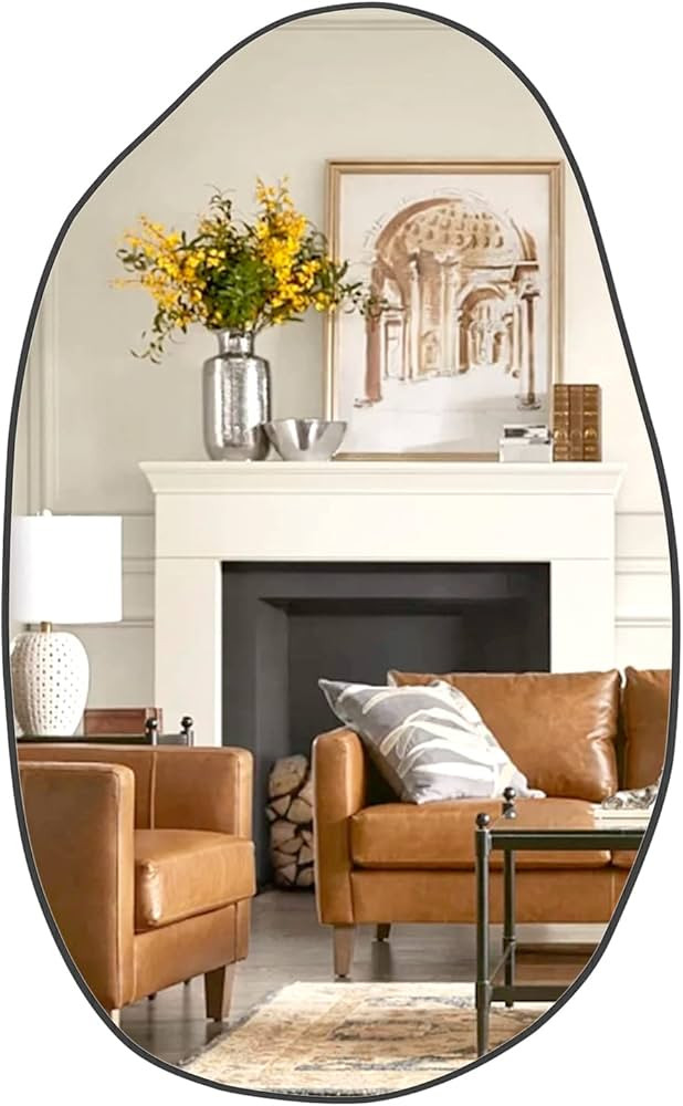 Manocorro Irregular Wall Mirror, Asymmetrical Mirro, Large Wall Mounted Black Framed Bathroom Mir... | Amazon (US)
