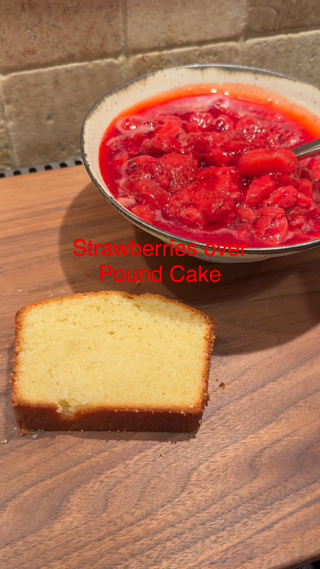 Strawberries over Pound Cake

It's a simple dessert loved by all and pairs well with coffee and ice cream. Make this for your next party! 

Here’s the recipe for my pound cake and this beautiful bowl by Gina DeSantis Ceramics I served the berries in. 

Strawberries:
1 package strawberries
1/3 cup sugar

Wash and cut the strawberries into quarters.
Add to a saucepan on medium heat. Pour in sugar, stir until well combined. 
Let cook while stirring for 5-10 minutes until the strawberries have broken down to your liking. I like pieces of berries, so I removed them from the heat after 8 minutes.
Let cool, then store in the refrigerator until ready to serve. 
Transfer to a beautiful bowl along side the sliced pound cake  

Pound Cake
1 cup butter, room temp
1 1/2 cups sugar
3 large eggs
1/2 cup sour cream
1/2 tsp vanilla
1 1/2 cup flour, sifted
1/4 tsp baking soda

Preheat oven to 350° (convection, if you have)

Cream butter, sugar, and vanilla.
Add sour cream, mix until incorporated.
Sift baking soda and flour, and add to the mixture gradually, alternating with the eggs.

Butter a loaf pan, flour the inside of the pan and discard extra flour.
Pour batter into pan, and bake for 40-60 minutes. At 45 minutes, if the cake is browning too fast, add foil loosely over top to continue cooking without browning.

#pottery #servingbowl #partyessentials

#LTKParties #LTKHome