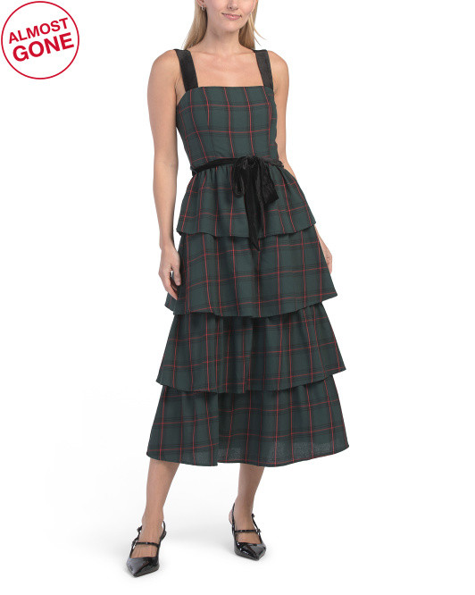Brook Plaid Mari Tiered Midi Dress | TJ Maxx