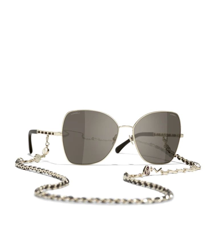 Sunglasses: Butterfly Sunglasses, metal & calfskin — Fashion | CHANEL | Chanel, Inc. (US)