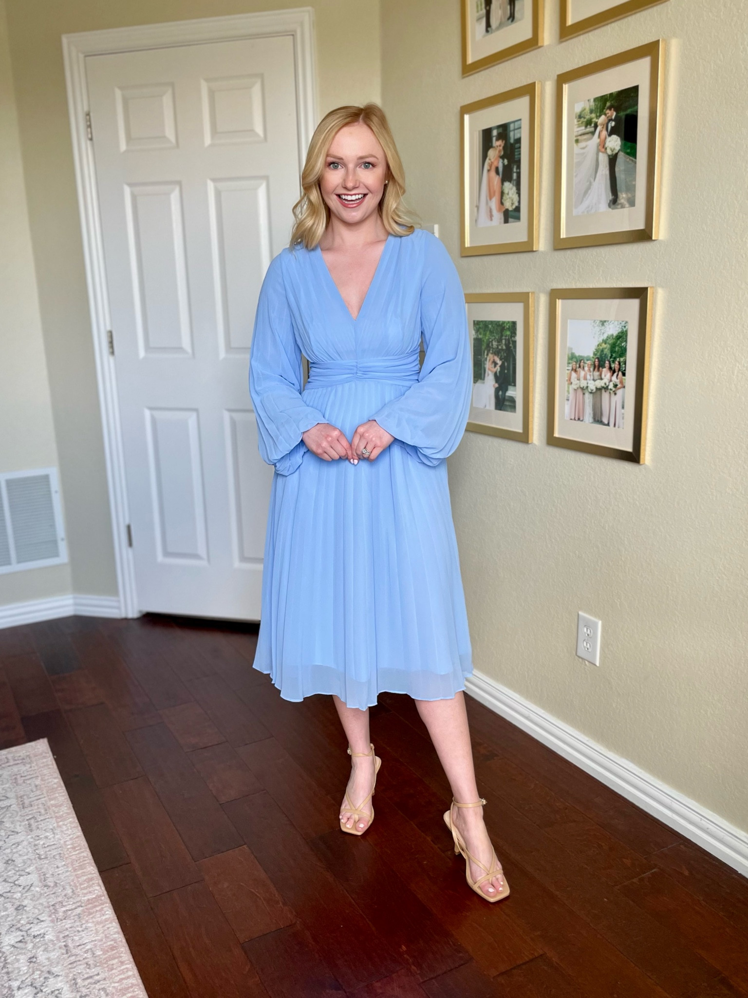 Wearing a 0P | wedding guest dress, spring wedding guest dress, long sleeve dress, blue dress, midi dress 

#LTKfindsunder100 #LTKwedding #LTKSeasonal