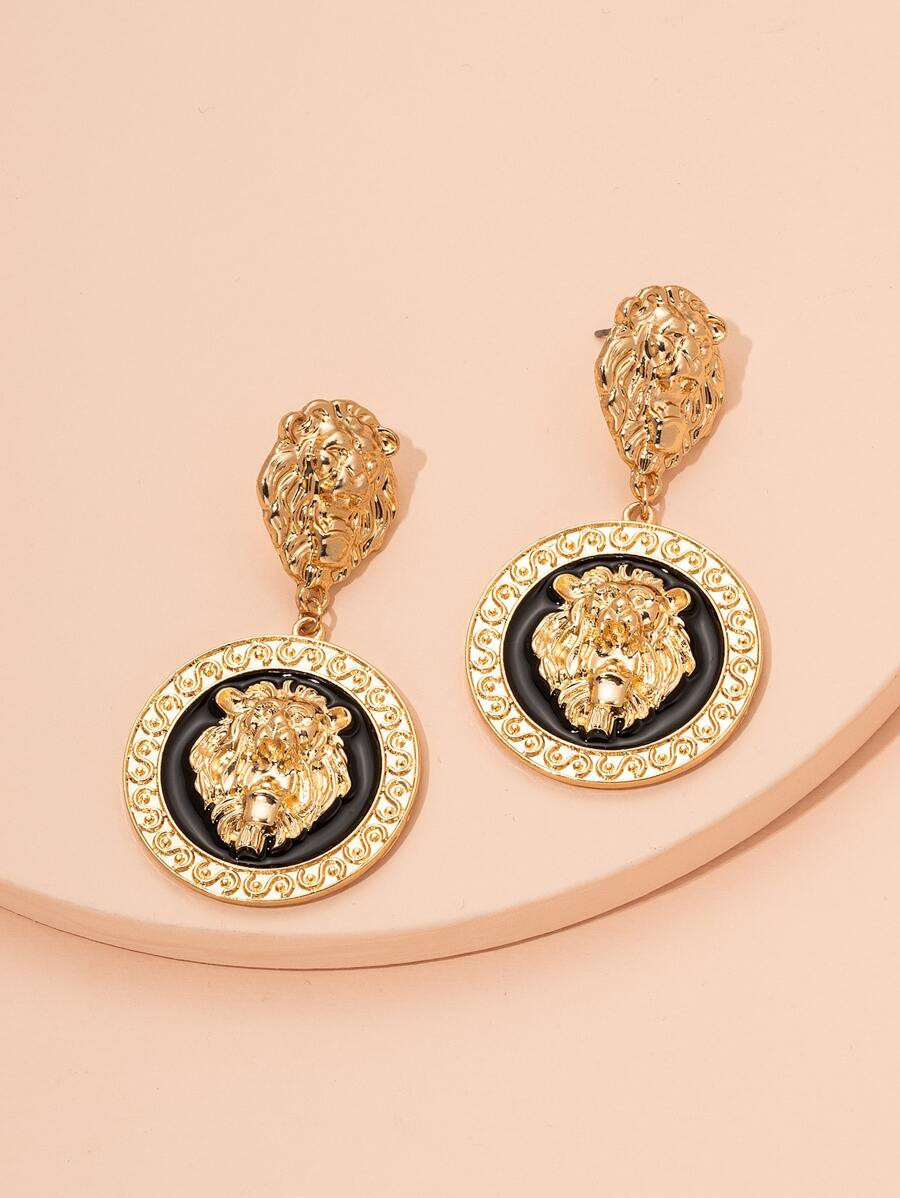 Lion Head Design Round Drop Earrings | SHEIN