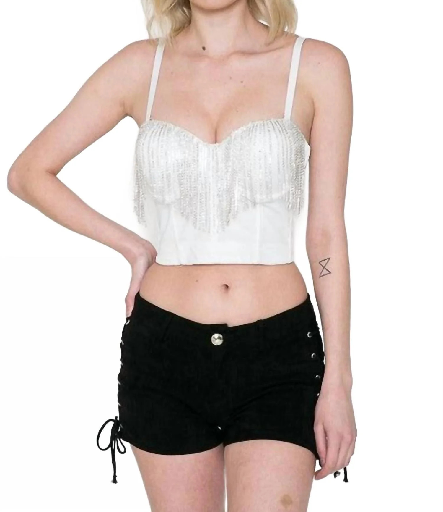 Rhinestone Fringe Top In White | Shop Simon