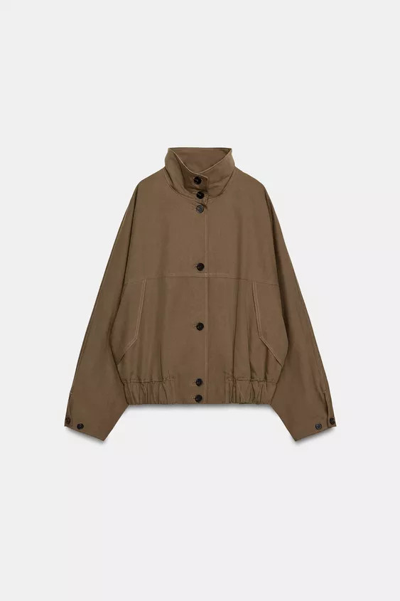 HIGH NECK JACKET WITH ELASTICATED HEM | Zara UK