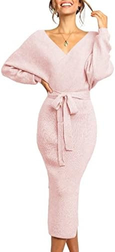 Chang Yun Women's Long Maxi Sweater Dresses Sexy Wrap Batwing V Neck Slit Open Back Holiday Bodyc... | Amazon (US)