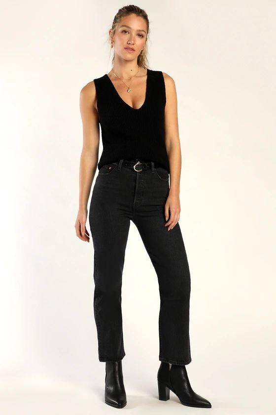 Wedgie Icon Fit Black High-Rise Straight Leg Denim Jeans | Lulus (US)