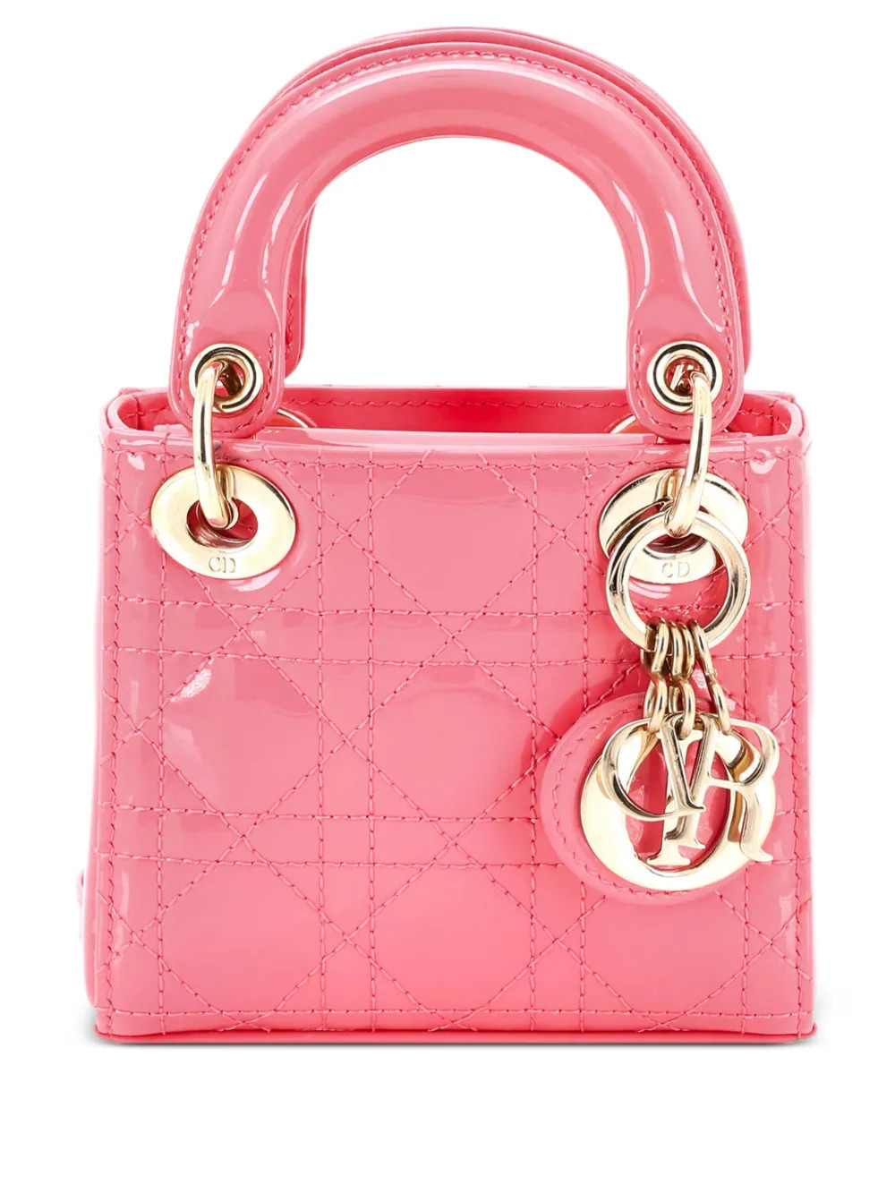 Christian Dior Pre-Owned Lady Dior Bag Cannage Quilt Patent Micro crossbody bag - Pink | Farfetch Global