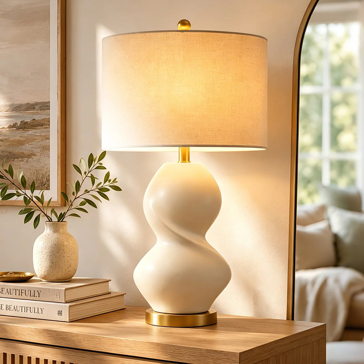 28.5"White Ceramic Gourd Table Lamp With Golden Base | Wayfair North America