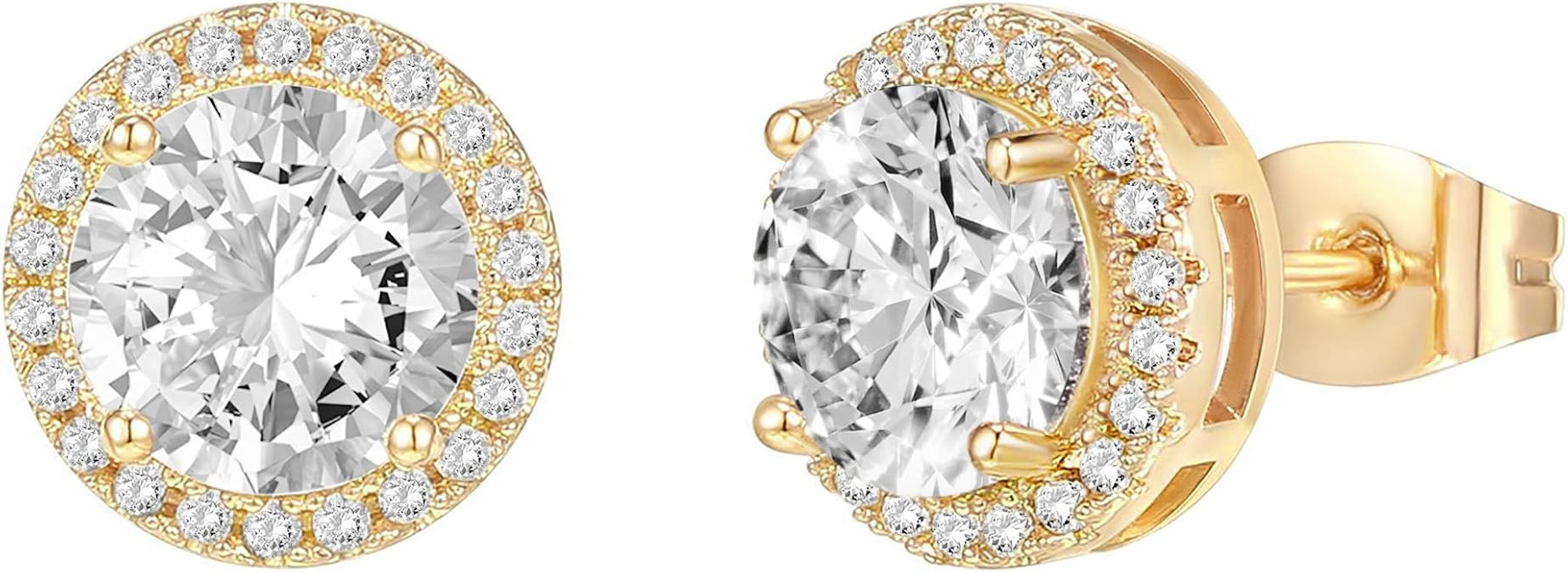 PAVOI 14K Gold Plated Sterling Silver Post Brilliant Round Faux Diamond Halo Earrings - Premium C... | Amazon (US)