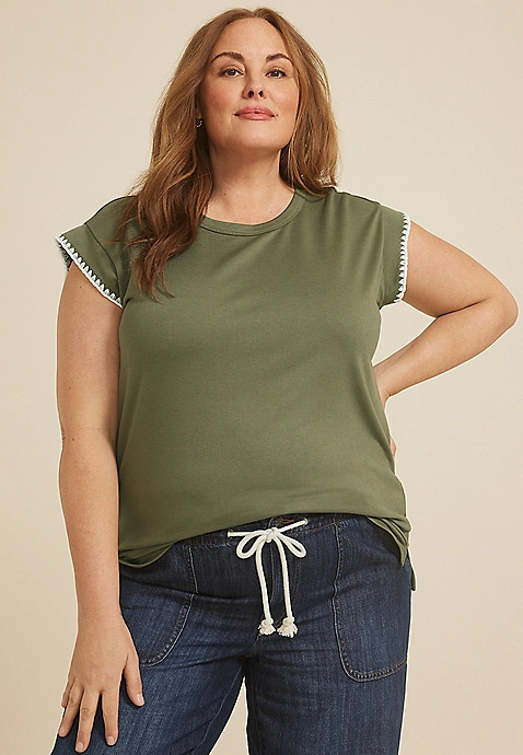 Plus Size 24/7 Clara Whipstitch Embroidered Tee | Maurices